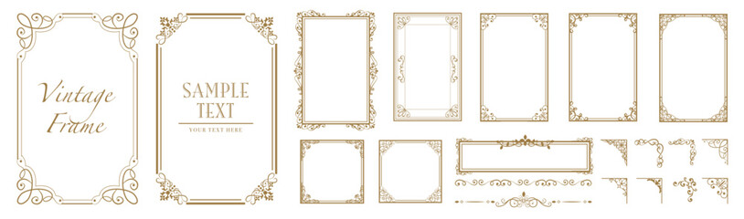 Fototapete - set of decorative vintage borders and frames set, floral ornament. vector design.eps