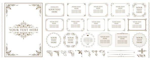 Fototapete - set of decorative vintage borders and frames set, floral ornament. vector design. .eps