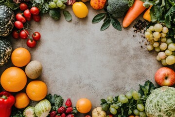 Poster - A bustling farmers' market brimming with local produce, featuring bright oranges, greens, and berries, perfect for healthy eating. Generative AI