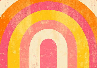 Poster - Colorful retro rainbow design with vibrant patterns and warm tones in a bold artistic display