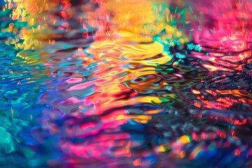 Poster - Waters ripple and shift, reflecting a myriad of bright colors in a stunning display of abstract art as the day transitions into night.