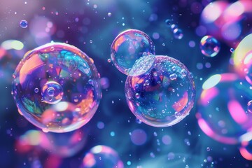 Poster - Bubbles of various sizes drift through a colorful background filled with soft lights and sparkling reflections, creating a whimsical and enchanting effect.