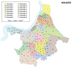 Canvas Print - Administrative map of Kolkata, capital of the Indian state of West Bengal, 2024