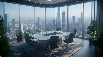Poster - Modern panoramic office meeting room with city view.