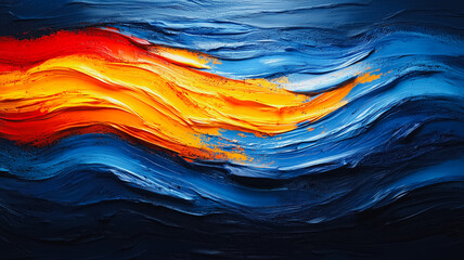 Poster - A painting of a wave with a yellow stripe in the middle