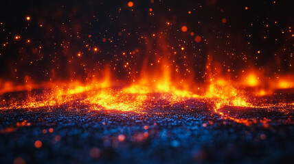 Poster - A blue and orange background with a lot of fire and sparks