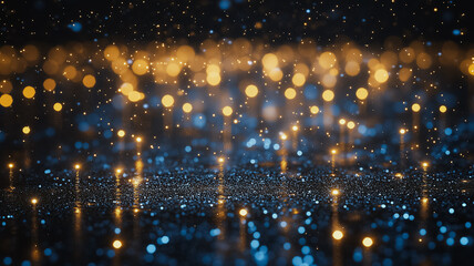 Poster - A bright blue and gold background with many small lights scattered throughout