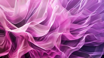 Wall Mural - 3d render, modern abstract wallpaper with curvy pink violet translucent film ruffles, layers and folds. Fashion background