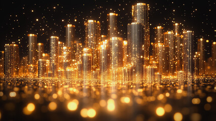 Poster - A cityscape with many tall buildings and a lot of gold