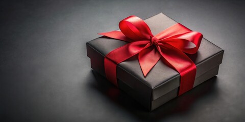 Wall Mural - A black gift box with a bright red satin ribbon, a perfect symbol of celebration and appreciation.