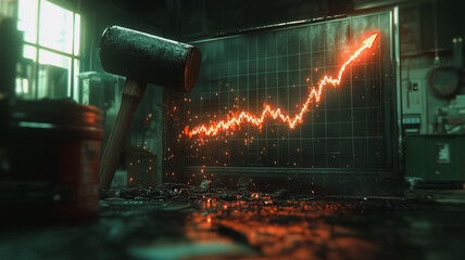 Poster - a graph with a hammer and a piece of wood on it