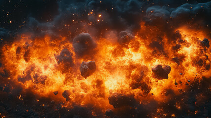 Poster - A fiery explosion with a lot of debris and smoke