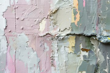 Poster - The textured wall displays a blend of colors and peeling patches, highlighting layers of paint and rough surfaces typical of urban environments in daylight.