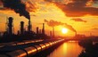 © btiger - Industrial Scene of Oil Pipeline Transport at Sunset with Hyper-Realistic Reflection in Metal