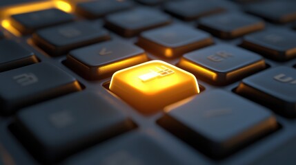 Poster - A defective keyboard key glowing faintly on an otherwise perfect keyboard, symbolizing diversity in function.