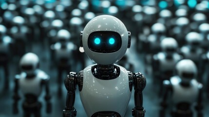 Poster - A robot with a missing part amidst fully functioning robots, illustrating the beauty of diversity in flaws.