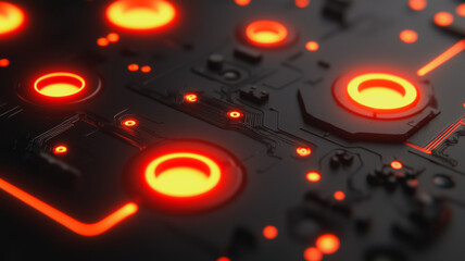 Wall Mural - A close up of a circuit board with many glowing red dots