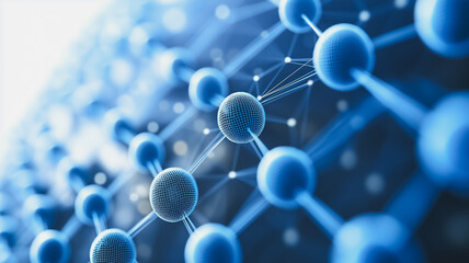 Poster - A blue and white image of a cluster of atoms