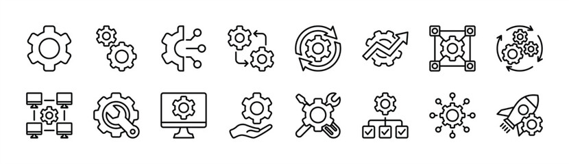 Wall Mural - setup and settings system thin line icon set. contains options, configuration, technology, process, 