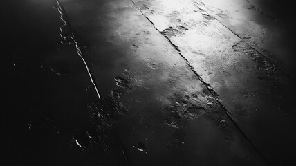 Poster - A black and white photo of a concrete floor with cracks and debris