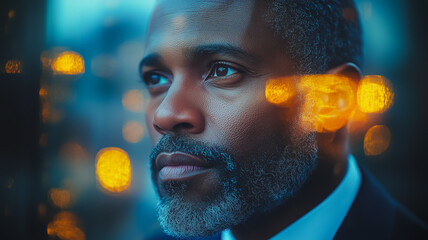 Poster - a man with a beard and glasses looking at the camera