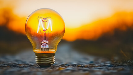 Poster - A light bulb is lit up and is sitting on a road