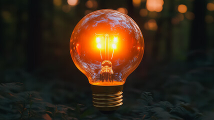 Poster - A light bulb is lit up in a forest