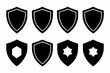 © Lazy DogSVG - Shield icon set in vintage style. Protect shield security icon set. Shield badge quality symbol