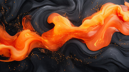 Poster - A black and orange swirl of paint with orange and black splatters