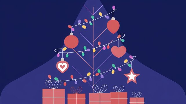christmas lights on a string with a christmas tree and a blue background using ai generated