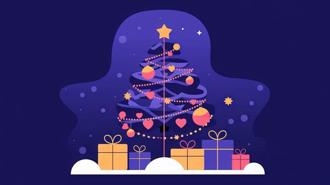 christmas lights on a string with a christmas tree and a blue background using ai generated