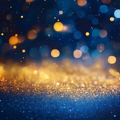Poster - Sparkling Golden Light Dances Across a Vibrant Blue Background, Creating an Enchanting Atmosphere Perfect for Celebrations and Magic Moments