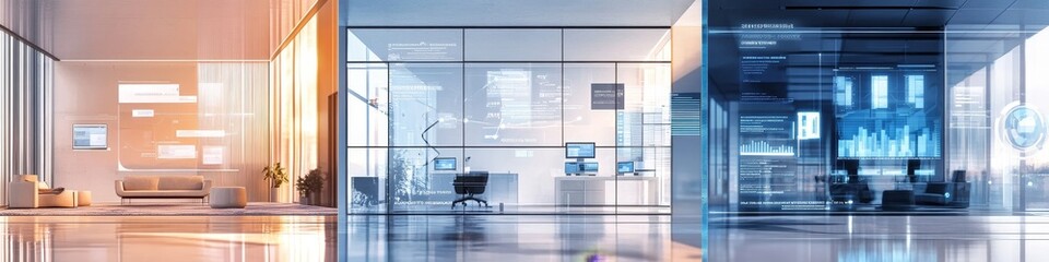 Poster - Modern Office Spaces Featuring Sleek Design and High-Tech Environments Reflecting Innovation and Productivity in a Corporate Setting