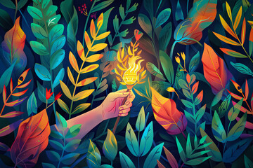 Canvas Print - hand holding torch illustration