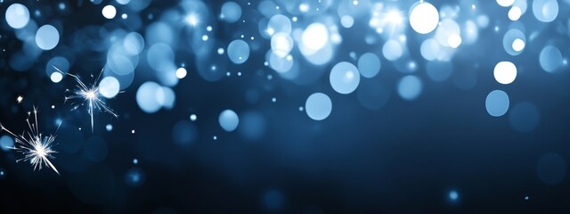 Poster - Sparkling Blue Bokeh Lights Create a Magical Atmosphere in a Serene Night Setting, Evoking Feelings of Wonder and Joy in the Viewer