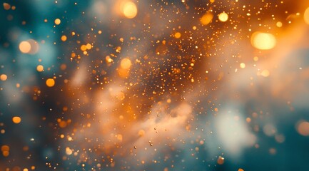 Poster - Dazzling Particles Dance in Vibrant Hues of Orange and Blue, Creating a Mesmerizing Visual Experience in the Midst of an Artistic Celebration