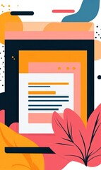 Aufkleber - Vibrant Digital Art Composition Showcasing Modern Creativity With Colorful Shapes, Leaves, and a Text Area Ideal for Content Creation in a Contemporary Setting