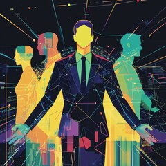 Poster - Digital Transformation Empowers Professional Collaboration in a Vibrant, Abstract Landscape During the Dawn of the Technology Age