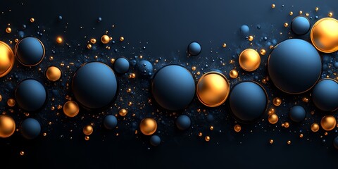 Poster - Unique Blend of Vibrant Blue and Gold Spheres Against a Dark Backdrop Creating a Mesmerizing Visual Experience