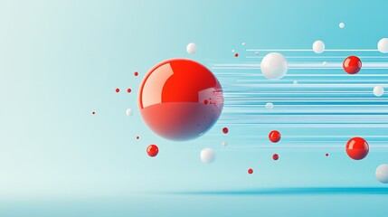 Aufkleber - Dynamic Motion of Red and White Spheres Gliding Through a Tranquil Blue Background, Creating an Energetic Visual Experience