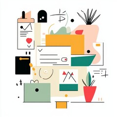 Aufkleber - Creative Workspace Bursting With Color and Abstract Shapes Enhancing Productivity During a Sunny Afternoon in a Modern Office