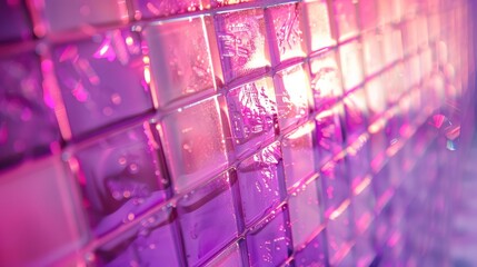 Wall Mural - a close up of a wall made up of pink and purple tiles with lots of light coming from the top of the tiles.