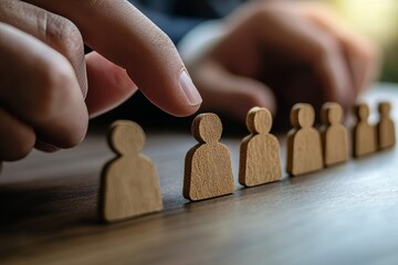 Poster - Engaging in Strategic Placement of Wooden Figures to Symbolize Teamwork and Collaboration During a Business Meeting or Planning Session