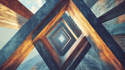 Poster - geometric architectural perspective with triangular shapes and textures creating a visually striking