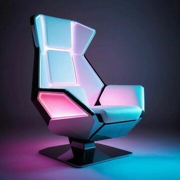 A cutting-edge armchair featuring sleek design and integrated glowing LED panels.