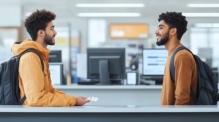 Poster - satisfied customer receives hassle free refund from friendly service representative at help desk
