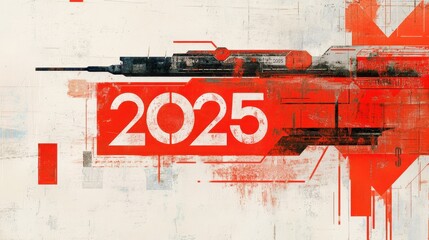 Poster - Futuristic Abstract Design Featuring the Year 2025 in Red and White