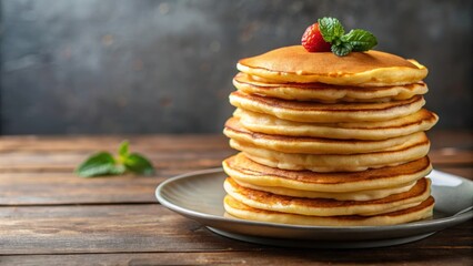 Wall Mural - Closeup view of a stack of fluffy buttermilk pancakes, pancakes, buttermilk, fluffy, stack, breakfast, closeup, food, delicious