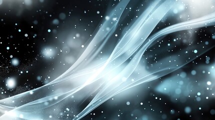 Poster - Fluid abstract background featuring ethereal light blue waves against a black and white backdrop with sparkling elements.