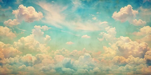 Wall Mural - Vintage retro sky pattern with pastel colors and clouds, retro, sky, pattern, vintage, pastel, colors, clouds